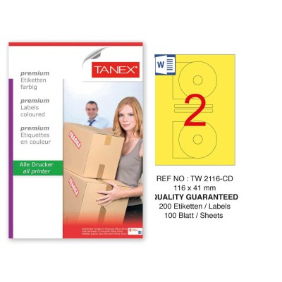 Tanex TW-2116 116x41mm Sarı Pastel Laser Etiket 100 Lü Paket