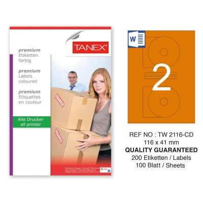 Tanex TW-2116 116x41mm Turuncu Pastel Laser Etiket 100 Lü