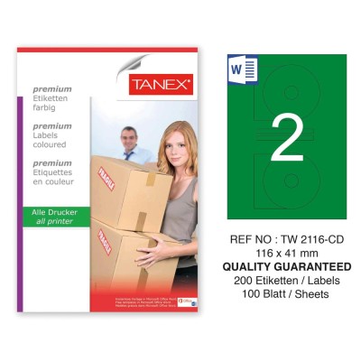 Tanex TW-2116 116x41mm Yeşil Pastel Laser Etiket 100 Lü