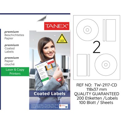 Tanex TW-2117 118x37mm Kuşe Laser Etiket 100 Lü Paket