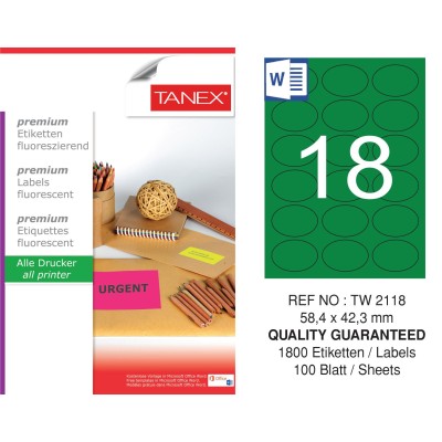 Tanex Tw-2118 58,4x42,3 mm Floresan Yeşil Laser Etiket