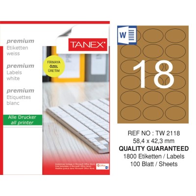 Tanex TW-2118 58,4x42,3 mm Kraft Etiket 100 Lü Paket