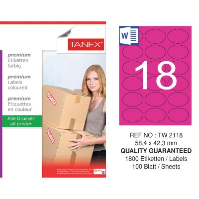 Tanex TW-2118 58.4x42.3mm Pembe Pastel Laser Etiket 100 Lü