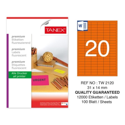 Tanex Tw-2120 31x14 mm Turuncu Floresan Laser Etiket 100 Lü