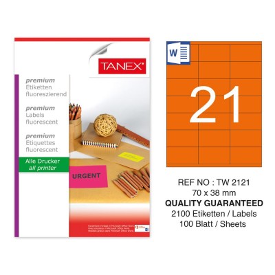 Tanex Tw-2121 70x38 mm Turuncu Floresan Laser Etiket 100 Lü