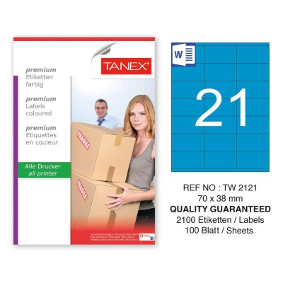 Tanex TW-2121 70x38mm Mavi Pastel Laser Etiket 100 Lü