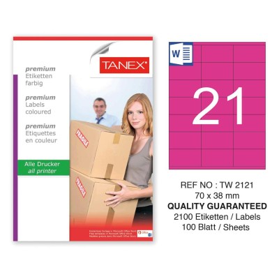 Tanex TW-2121 70x38mm Pembe Pastel Laser Etiket 100 Lü