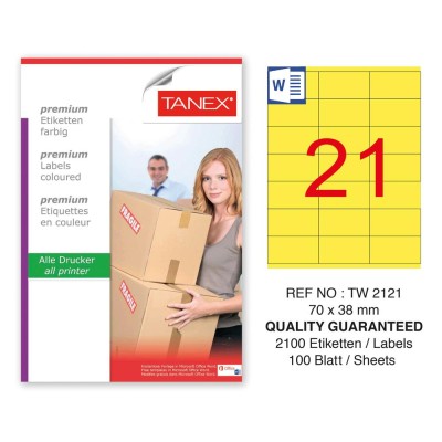 Tanex TW-2121 70x38mm Sarı Pastel Laser Etiket 100 Lü Paket