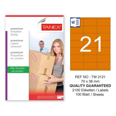 Tanex TW-2121 70x38mm Turuncu Pastel Laser Etiket 100 Lü