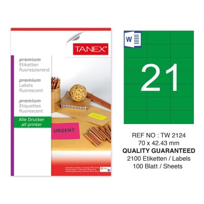 Tanex Tw-2124 70x42,43 mm Yeşil Floresan Laser Etiket 100 Lü