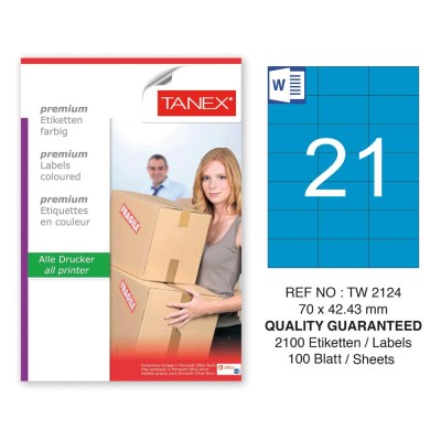 Tanex TW-2124 70x42,43mm Mavi Pastel Laser Etiket 100 Lü