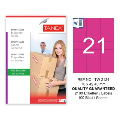 Tanex TW-2124 70x42.43mm Pembe Pastel Laser Etiket 100 Lü