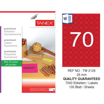 Tanex TW-2125 25 mm Kırmızı Floresan Laser Etiket 100 Lü