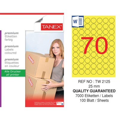 Tanex TW-2125 25mm Sarı Pastel Laser Etiket 100 Lü Paket