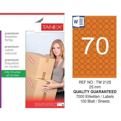 Tanex TW-2125 25mm Turuncu Pastel Laser Etiket 100 Lü