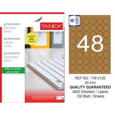 Tanex TW-2130 30 mm Kraft Etiket 100 Lü Paket