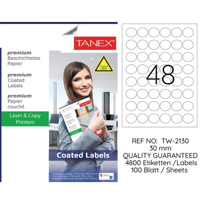 Tanex TW-2130 30mm Kuşe Laser Etiket 100 Lü Paket