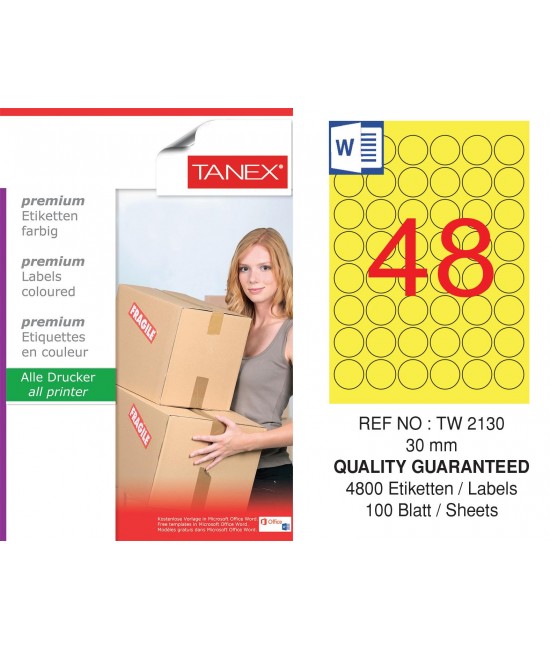 Tanex TW-2130 30mm Sarı Pastel Laser Etiket 100 Lü Paket