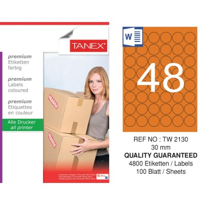 Tanex TW-2130 30mm Turuncu Pastel Laser Etiket 100 Lü