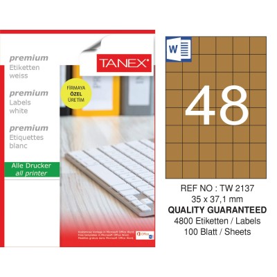 Tanex TW-2137 35x37,125 mm Kraft Etiket 100 Lü Paket