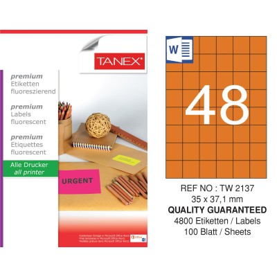 Tanex Tw-2137 35x37,125 mm Turuncu Floresan Laser Etiket 100 Lü