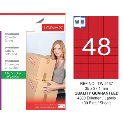 Tanex TW-2137 35x37,125mm Kırmızı Pastel Laser Etiket 100 Lü