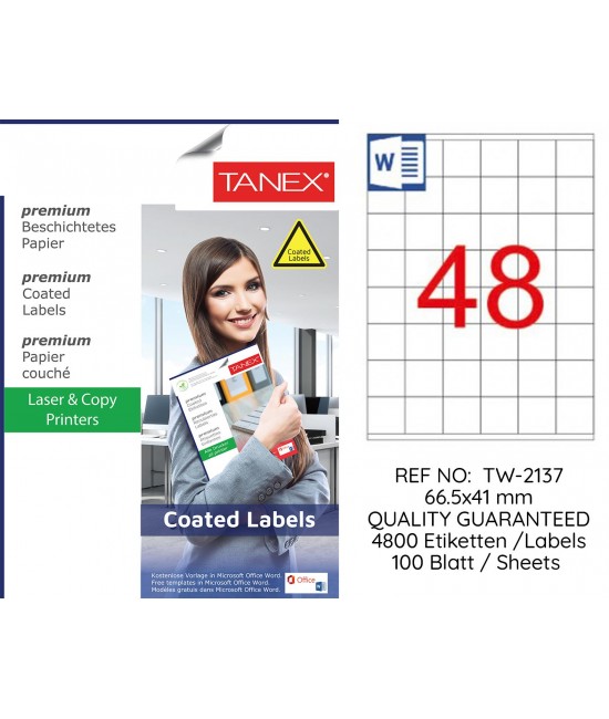 Tanex TW-2137 35x37.125mm Kuşe Laser Etiket 100 Lü
