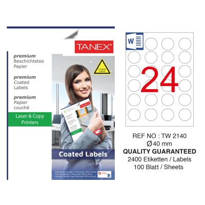 Tanex TW-2140 40mm Kuşe Laser Etiket 100 Lü Paket