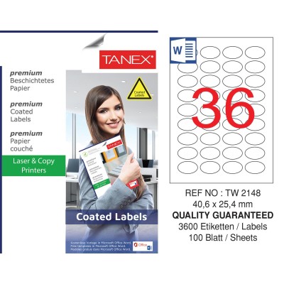 Tanex TW-2148 40.6x25.4mm Kuşe Laser Etiket 100 Lü Paket