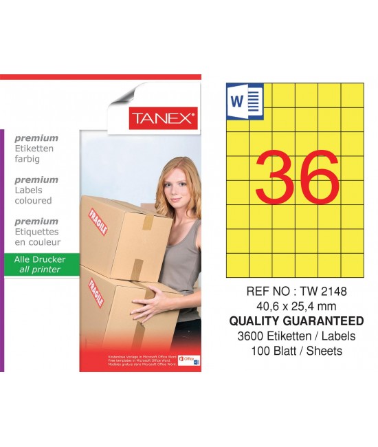 Tanex TW-2148 40,6x25,4mm Sarı Pastel Laser Etiket 100 Lü Paket