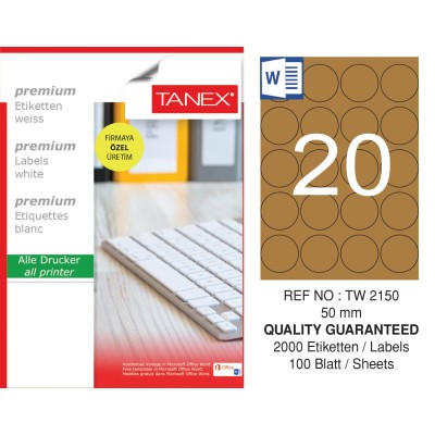 Tanex TW-2150 50 mm Kraft Etiket 100 Lü Paket