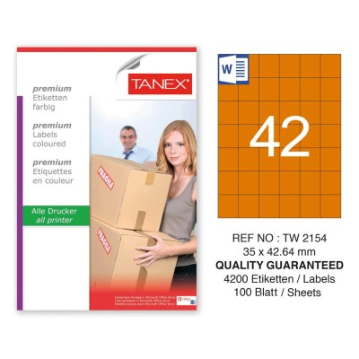 Tanex TW-2154 35x42,43mm Turuncu Pastel Laser Etiket 100 Lü