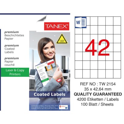 Tanex TW-2154 35x42.64mm Kuşe Laser Etiket 100 Lü Paket