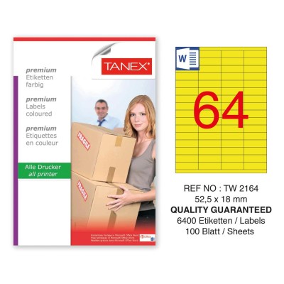 Tanex TW-2164 52,5x18mm Sarı Pastel Laser Etiket 100 Lü Paket