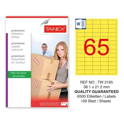 Tanex TW-2165 38,1x21,2mm Sarı Pastel Laser Etiket 100 Lü Paket