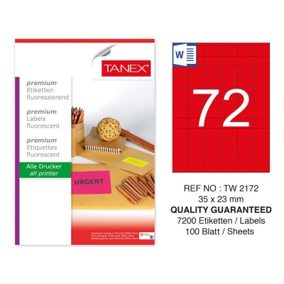 Tanex TW-2172 35x23mm Kırmızı Floresan Laser Etiket 100 Lü