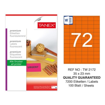 Tanex Tw-2172 35x23mm Turuncu Floresan Laser Etiket 100 Lü