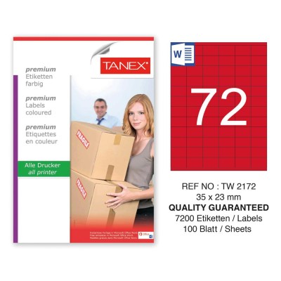 Tanex TW-2172 35x23mm Kırmızı Pastel Laser Etiket 100 Lü