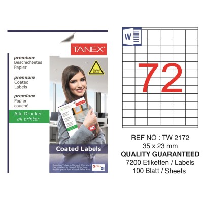 Tanex TW-2172 35x23mm Kuşe Lazer Etiket 100 Lü Paket