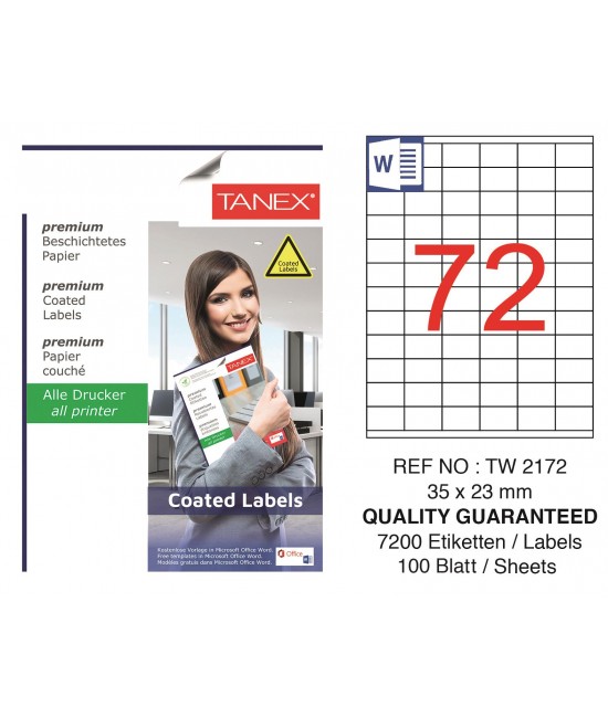 Tanex TW-2172 35x23mm Kuşe Lazer Etiket 100 Lü Paket