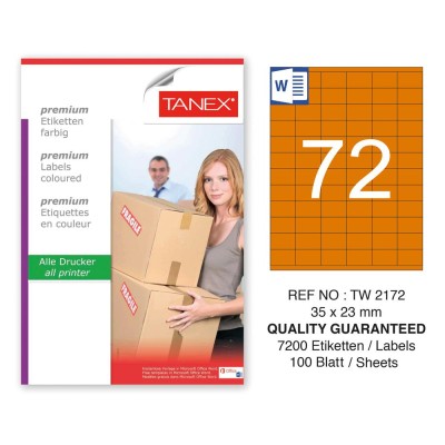 Tanex TW-2172 35x23mm Turuncu Pastel Laser Etiket 100 Lü