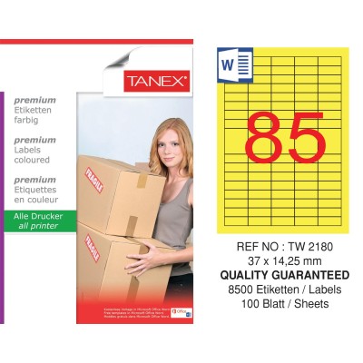 Tanex TW-2180 37x14,25mm Sarı Pastel Laser Etiket 100 Lü Paket