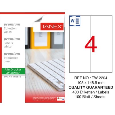 Tanex TW-2204 105x148,5 mm Sökülebilir Etiket 100 Lü