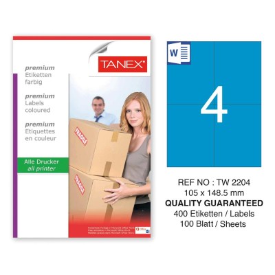 Tanex TW-2204 105x148,5mm Mavi Pastel Laser Etiket 100 Lü