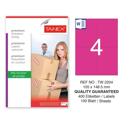 Tanex TW-2204 105x148.5mm Pembe Pastel Laser Etiket 100 Lü