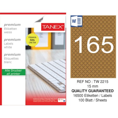 Tanex TW-2215 15 mm Kraft Etiket 100 Lü Paket