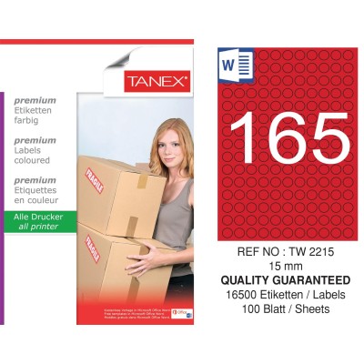 Tanex TW-2215 15mm Kırmızı Pastel Laser Etiket 100 Lü