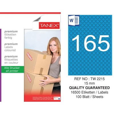 Tanex TW-2215 15mm Mavi Pastel Laser Etiket 100 Lü