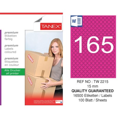 Tanex TW-2215 15mm Pembe Pastel Laser Etiket 100 Lü