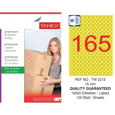 Tanex TW-2215 15mm Sarı Pastel Laser Etiket 100 Lü Paket